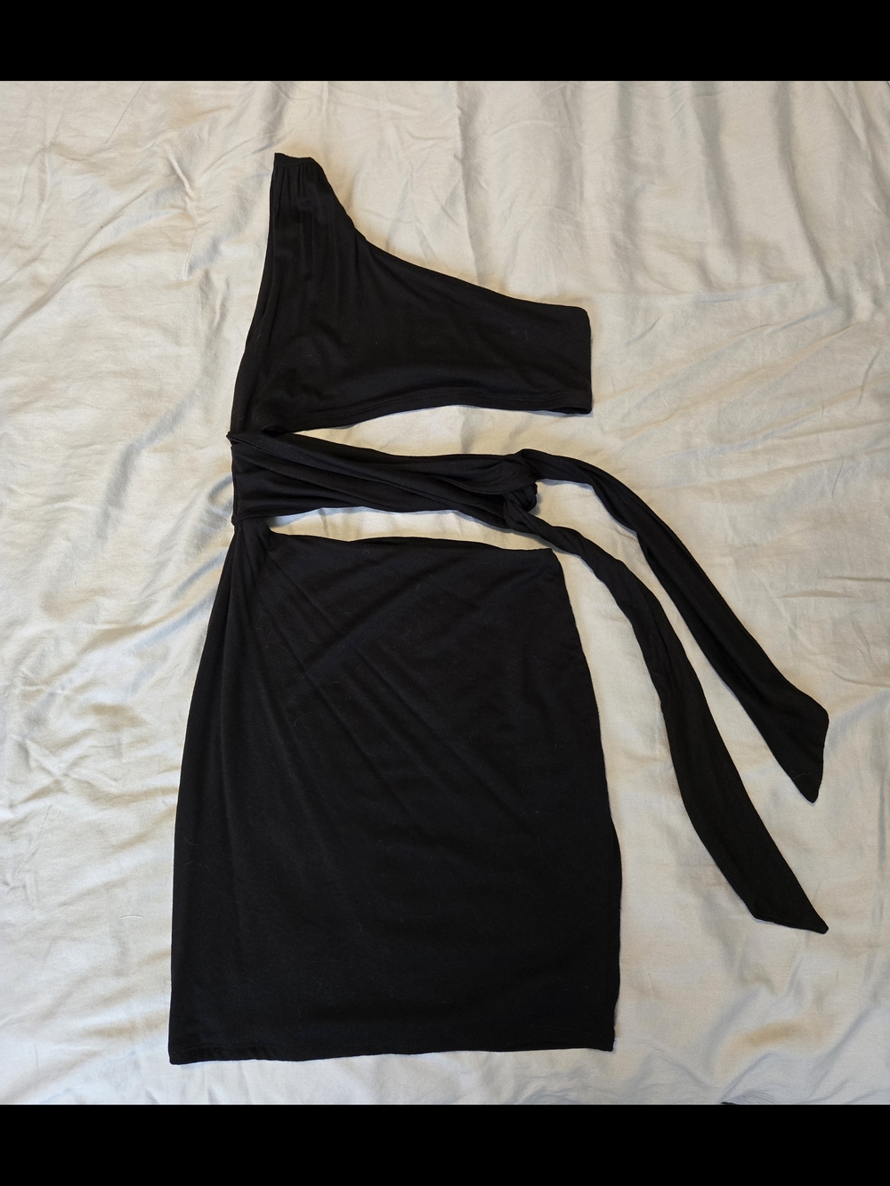 Fashion Nova One-Shoulder Black Cutout Side Tie Dress S - Picture 9 of 16